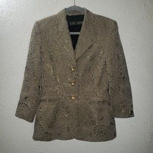 Vtg Escada 90s Sz 34 Beige Metallic Metal Paisley Blazer Jacket Gold Buttons